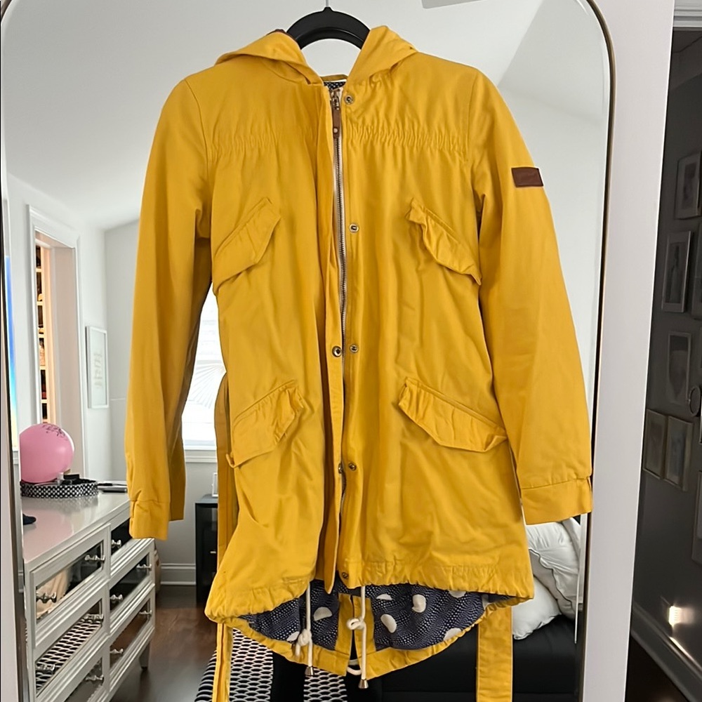 Yellow Hooded Raincoat with Water-Resistant Fabric